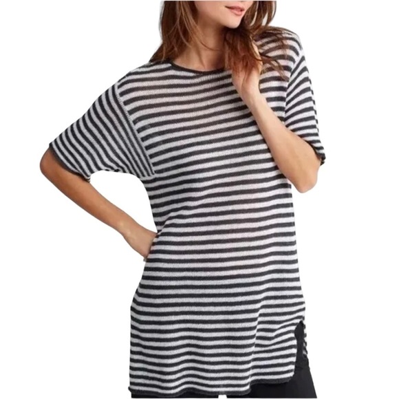 Eileen Fisher Women’s Organic Linen Stripe Tunic Size S Blue White Lightweight - Picture 1 of 12